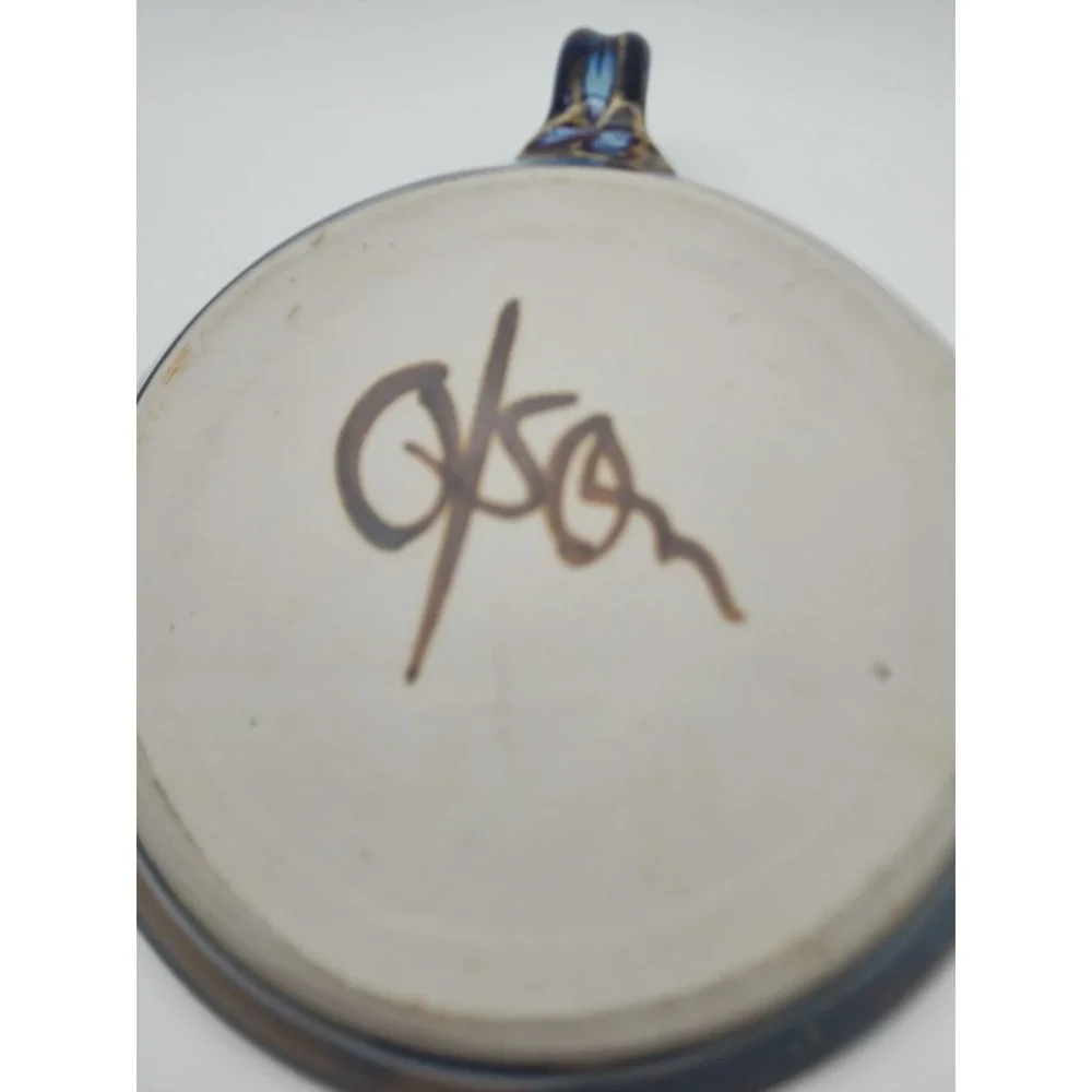 Greg Olson Signed Studio Art Pottery Blue Drip Stoneware Dish Chamberstick